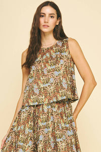 PRINT SLEEVELESS TOP - 6599TA: DEEP OLIVE / M