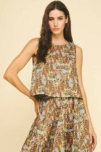 PRINT SLEEVELESS TOP - 6599TA: DEEP OLIVE / M