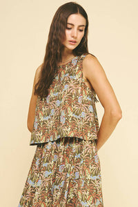 PRINT SLEEVELESS TOP - 6599TA: DEEP OLIVE / M