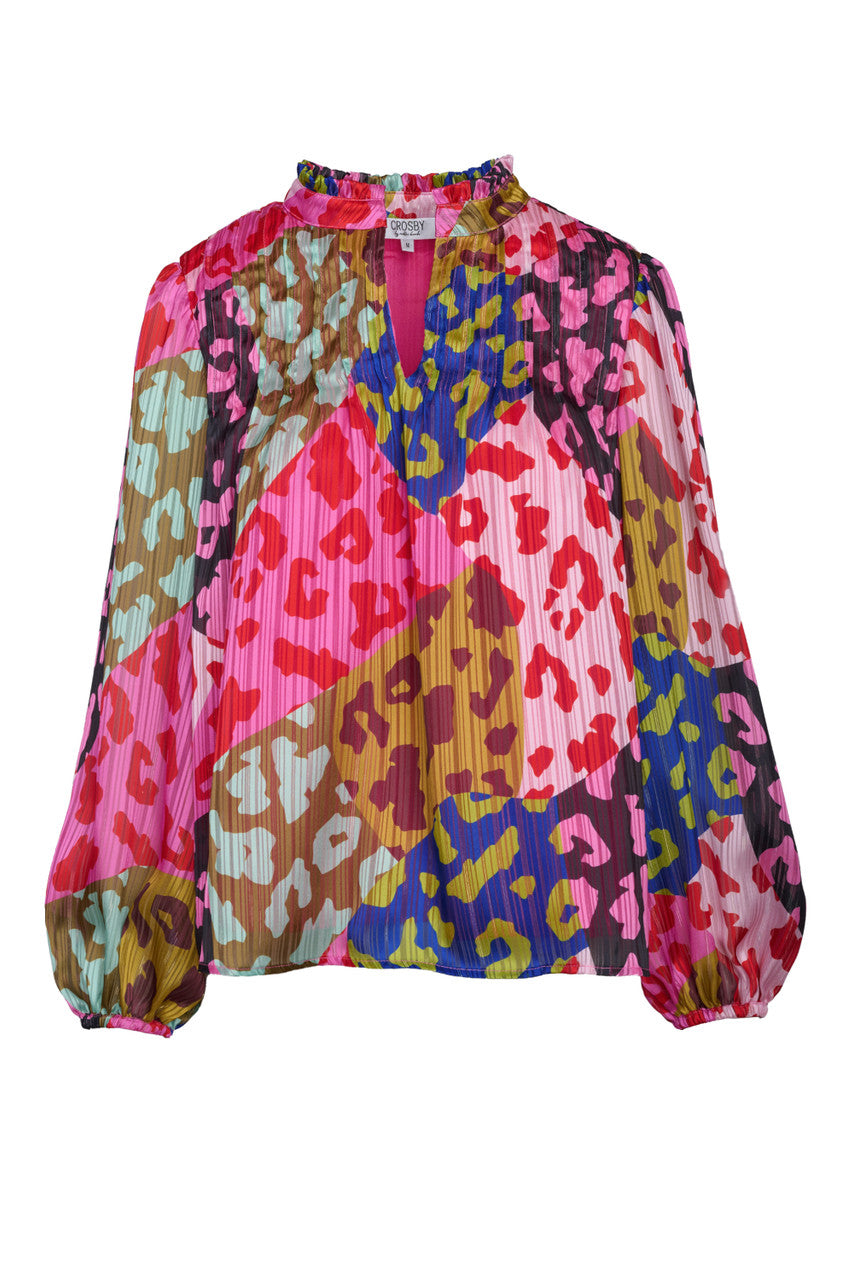 CROSBY Gabby Blouse in Patched Leopard CROSBY