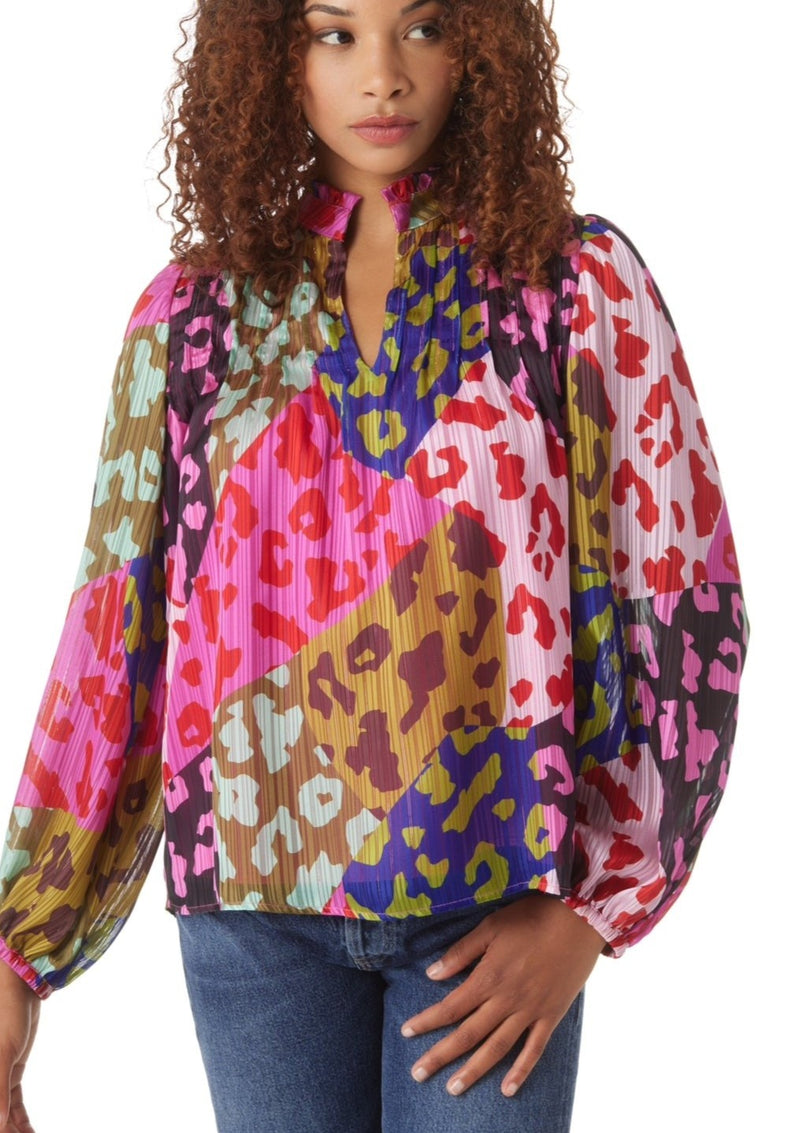 CROSBY Gabby Blouse in Patched Leopard CROSBY