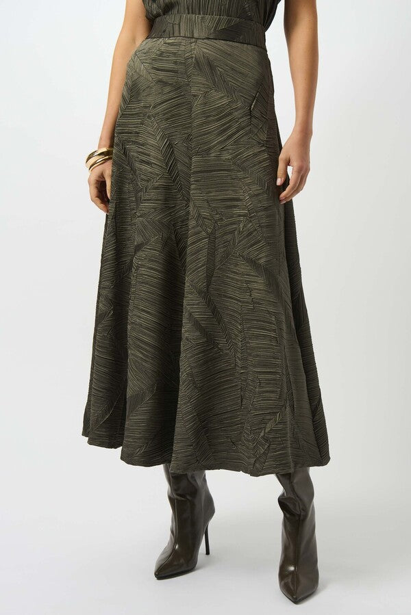 JR Textured Pleated A-Line Skirt in Avocado