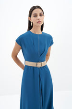 Crepe Dress With Contrast Stitching Detail in Oceania
