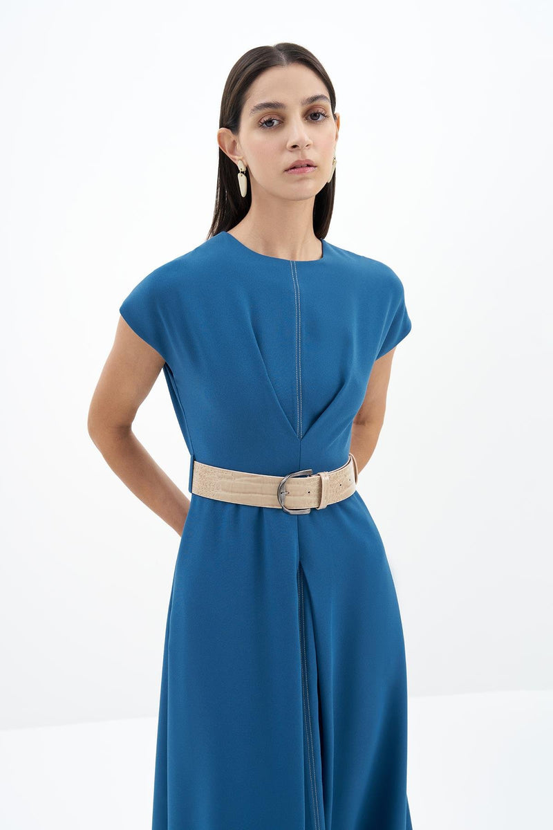 Crepe Dress With Contrast Stitching Detail in Oceania