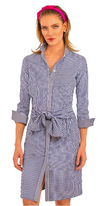 Breezy Blouson Navy Check Dress