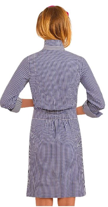 Breezy Blouson Navy Check Dress