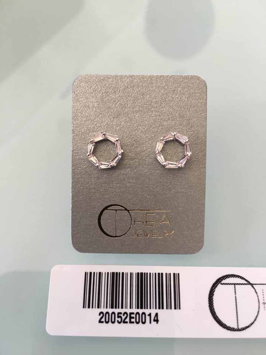 Theia Eternity stud earrings with 7 baguette CZ, White Gold finish