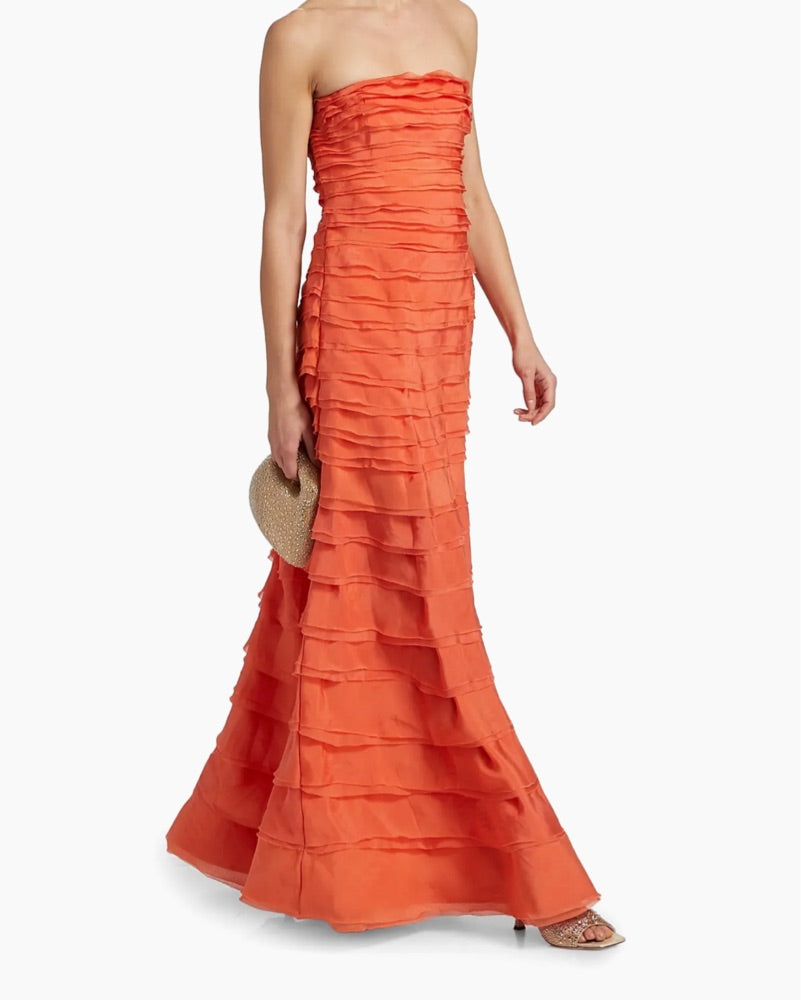 AMUR Pepper Pleated Gown in Desert Sun