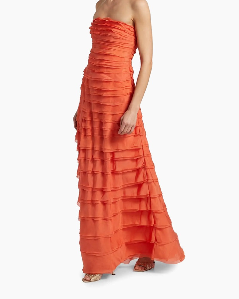 AMUR Pepper Pleated Gown in Desert Sun
