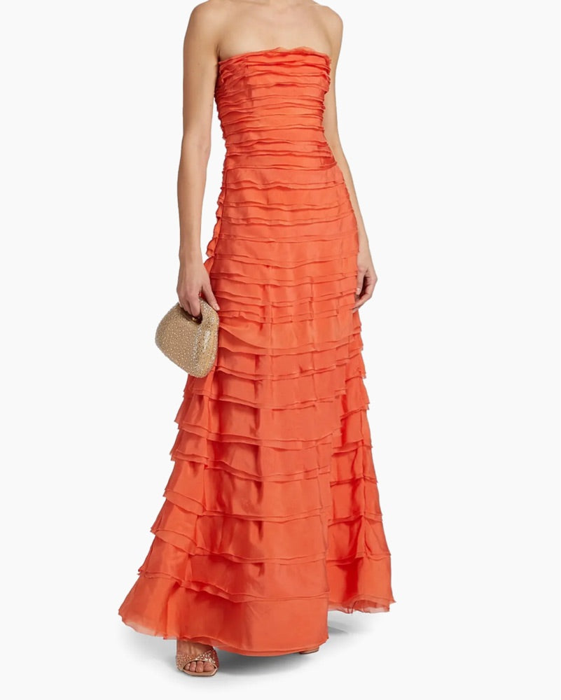 AMUR Pepper Pleated Gown in Desert Sun