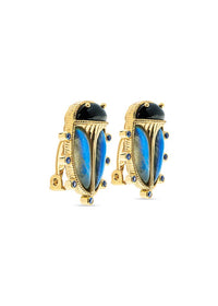CDW Scarab Clip Earrings in Blue Lab/Black Agate Capucine De Wulf