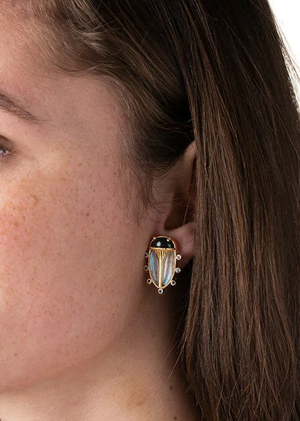 CDW Scarab Clip Earrings in Blue Lab/Black Agate Capucine De Wulf