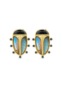 CDW Scarab Clip Earrings in Blue Lab/Black Agate Capucine De Wulf