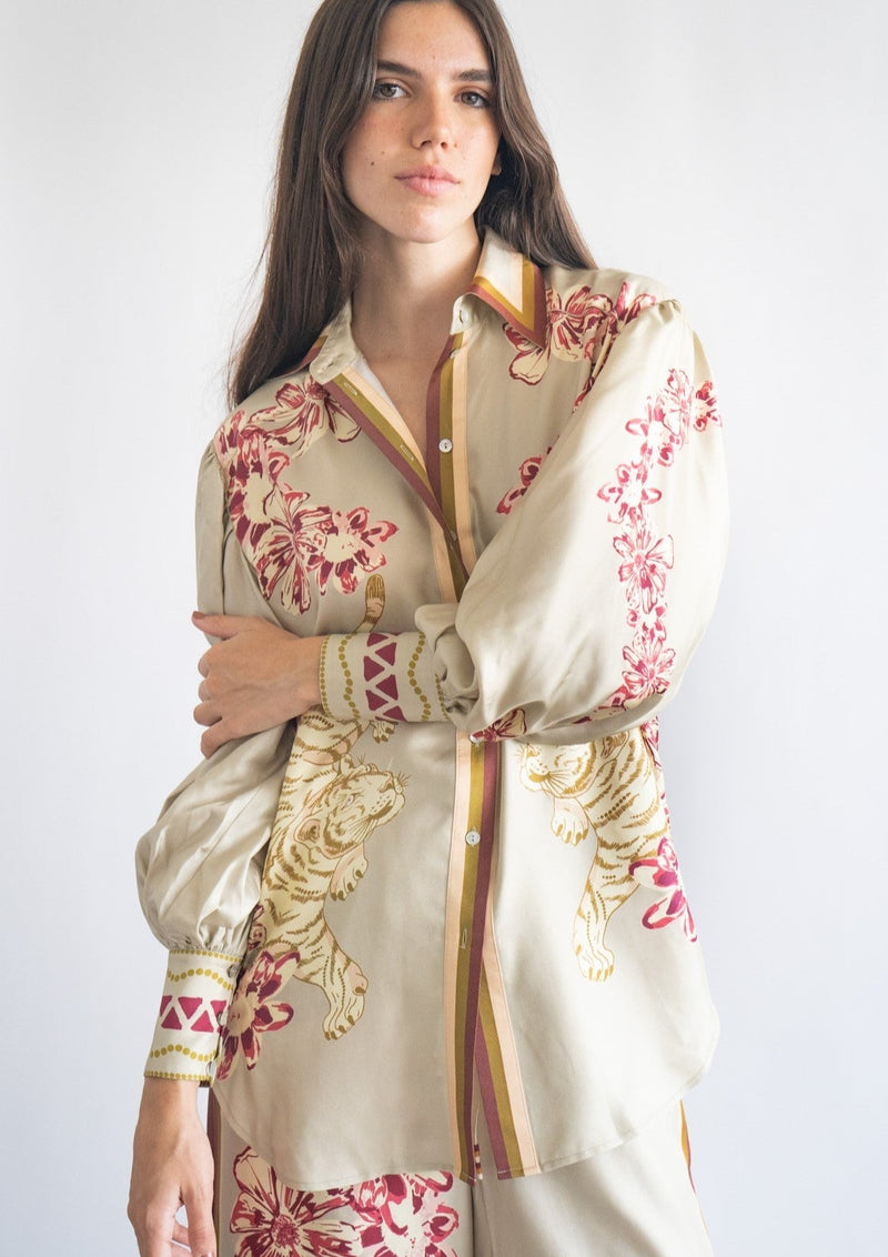 Las Surenas Blouse Flower Tiger Nude Top Las Surenas