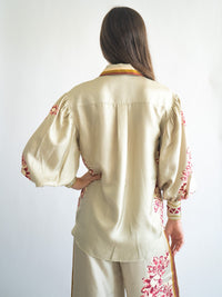 Las Surenas Blouse Flower Tiger Nude Top Las Surenas