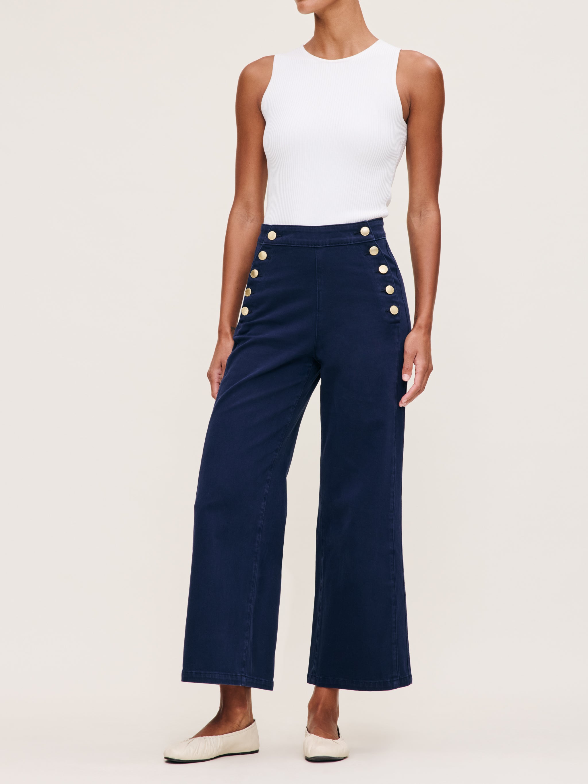 DL1961 Women's Hepburn Wide Leg Jeans - Eggshell Wash, High Rise Relaxed Fit, Ankle Length Denim