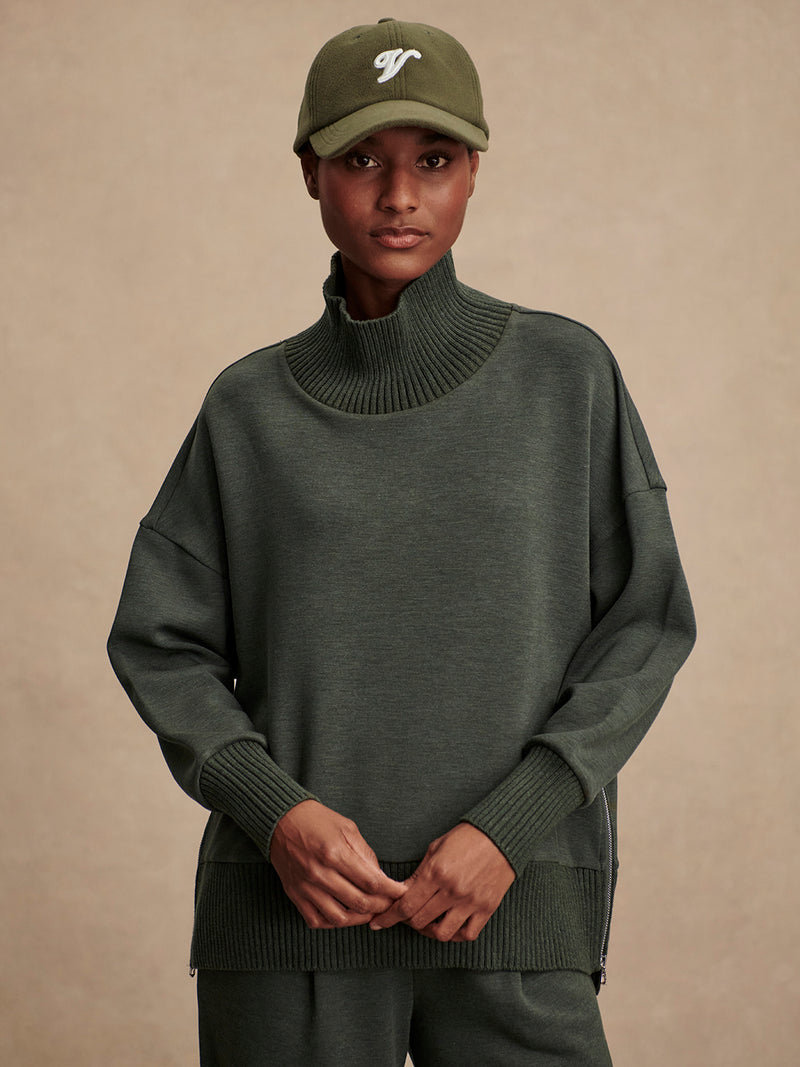 VARLEY Barker High Neck Sweatshirt in Olive Marl Varley
