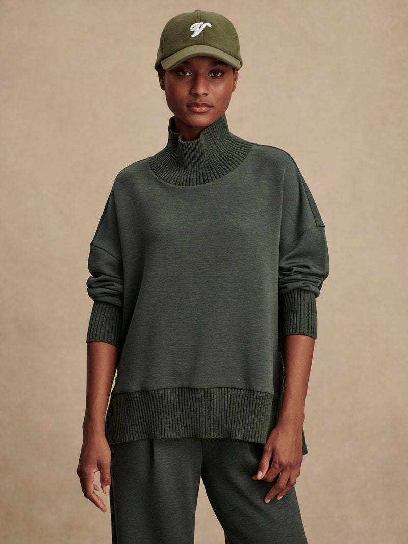 VARLEY Barker High Neck Sweatshirt in Olive Marl Varley