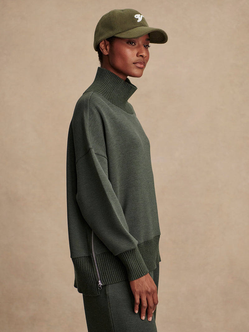 VARLEY Barker High Neck Sweatshirt in Olive Marl Varley
