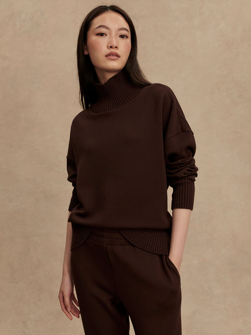 VARLEY Barker High Neck Sweatshirt in Coffee Bean Varley