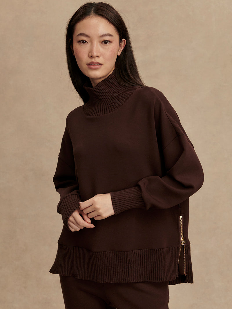VARLEY Barker High Neck Sweatshirt in Coffee Bean Varley