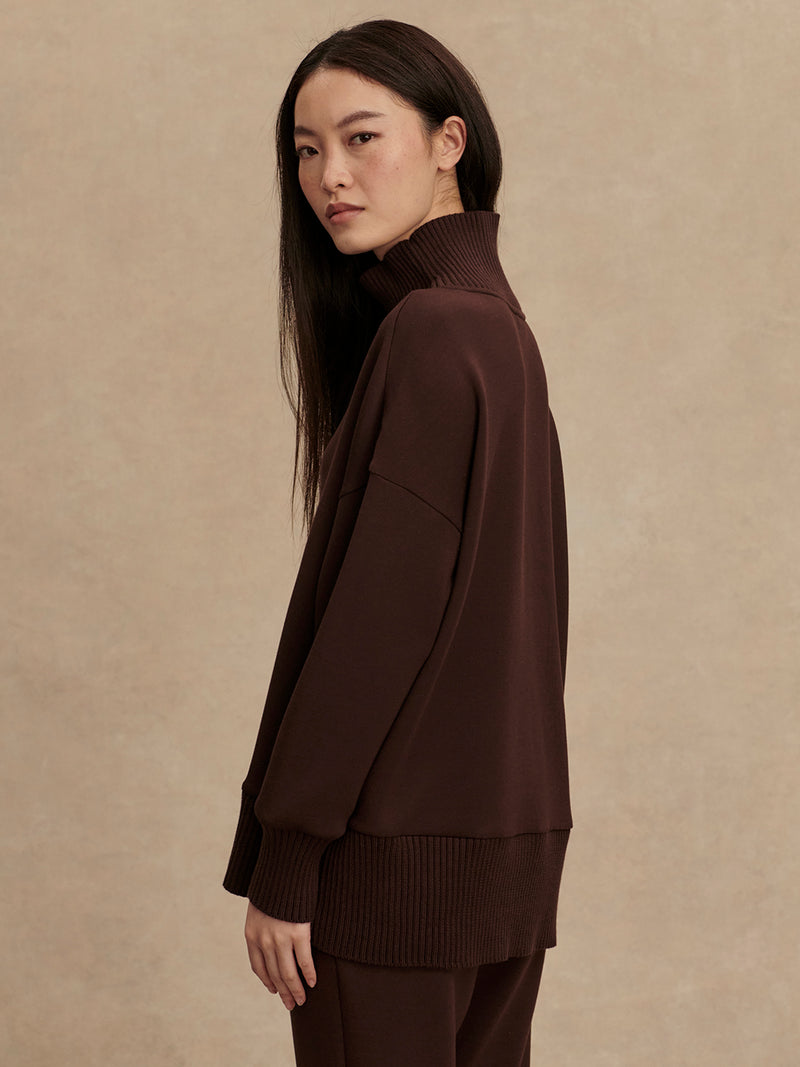 VARLEY Barker High Neck Sweatshirt in Coffee Bean Varley