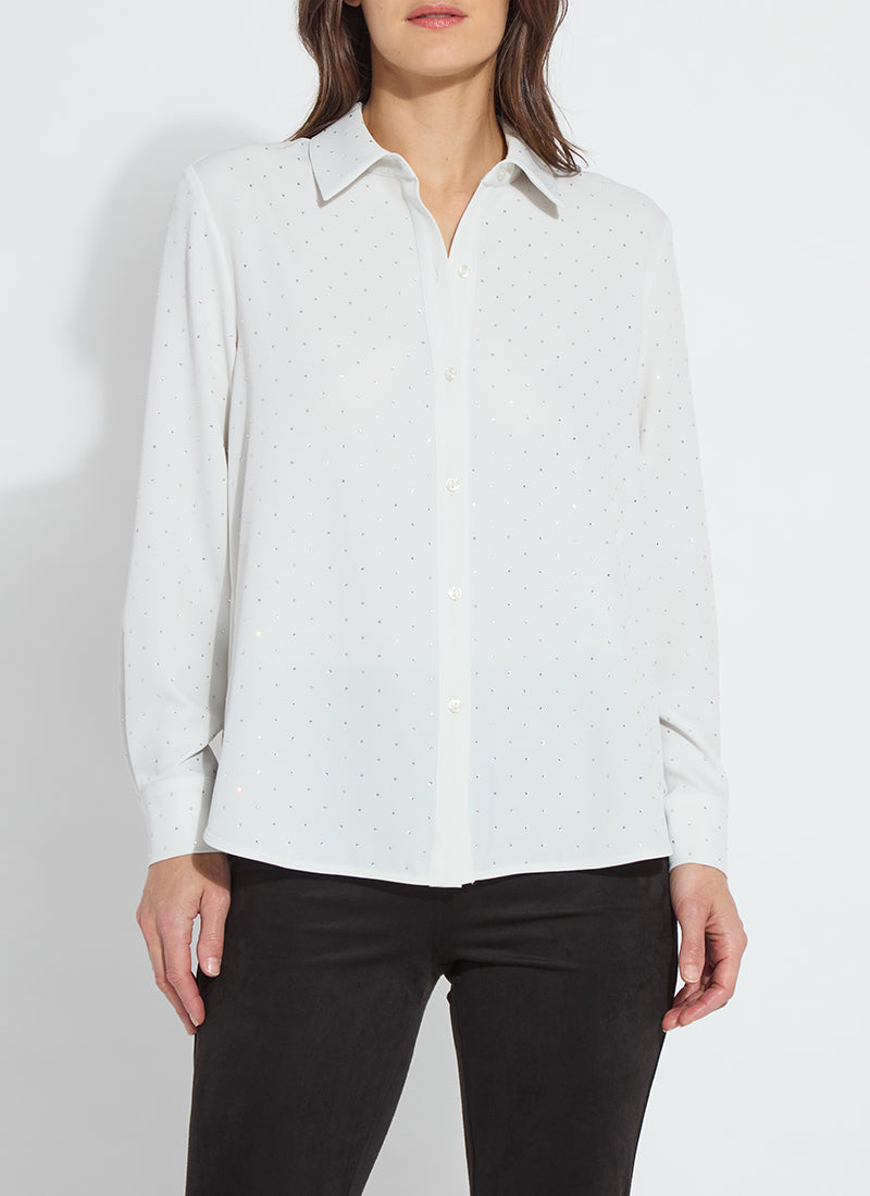 LYSSE Crystal Embellished Parker Shirt in Ice LYSSE