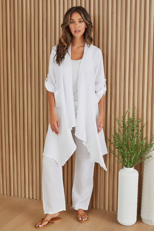 MILIO MILANO Linen Drape Front Cardigan Milio Milano