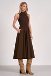 ELAN Ribbed Halter Midi Dress in Cocoa Elan