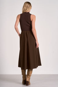 ELAN Ribbed Halter Midi Dress in Cocoa Elan