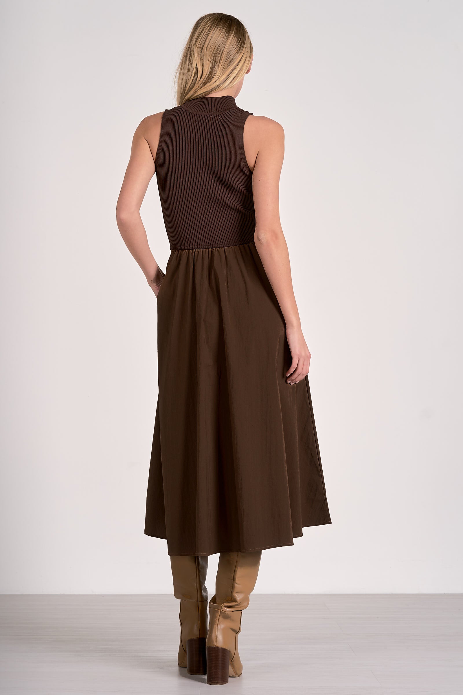 ELAN Ribbed Halter Midi Dress in Cocoa Elan