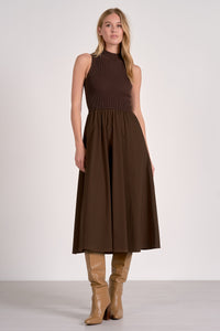 ELAN Ribbed Halter Midi Dress in Cocoa Elan