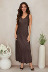 MILIO MILANO V-Neck Sleeveless Dress in Brown