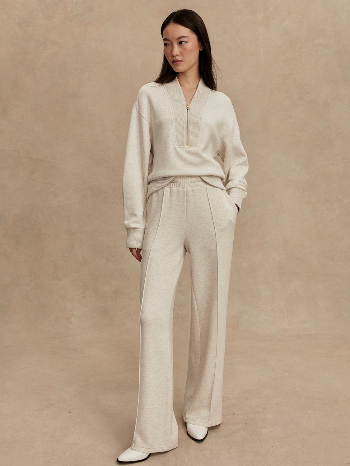 Varley Wide Leg Pant in Ivory Marl
