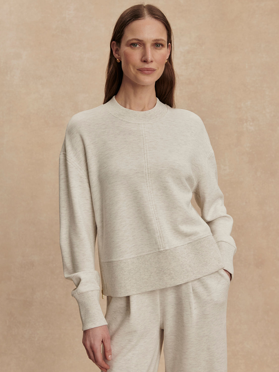 Varley Philippe Crop Sweat in Ivory Marl