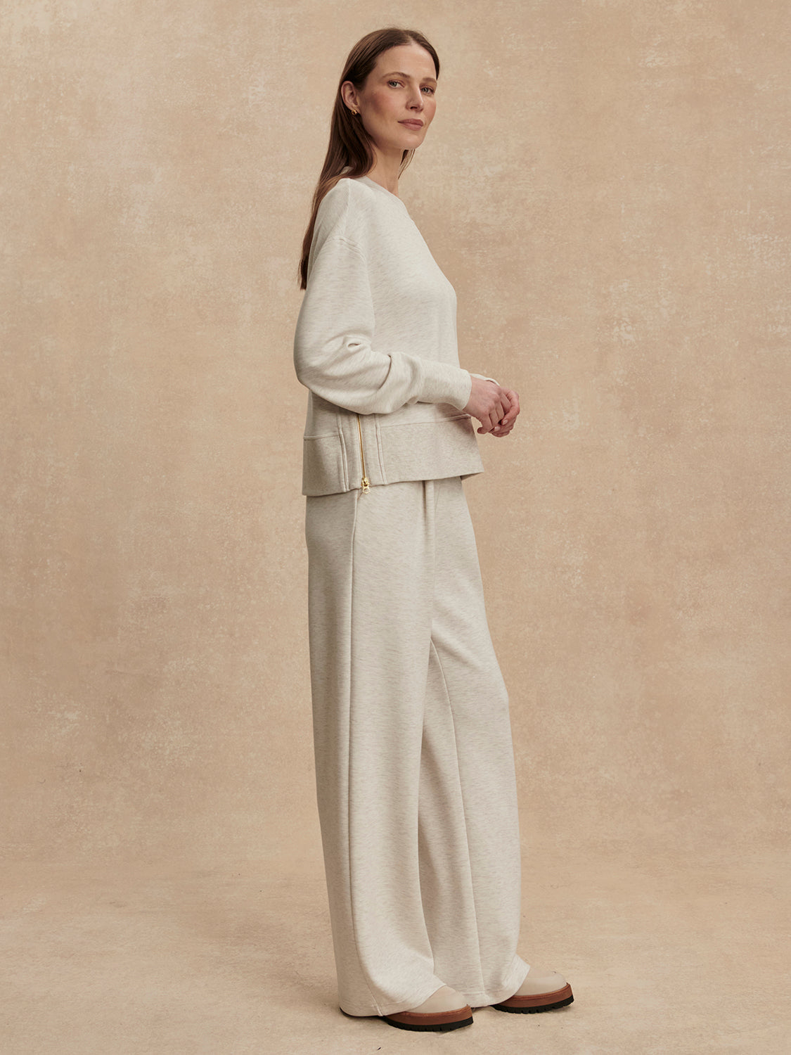 Varley Philippe Crop Sweat in Ivory Marl