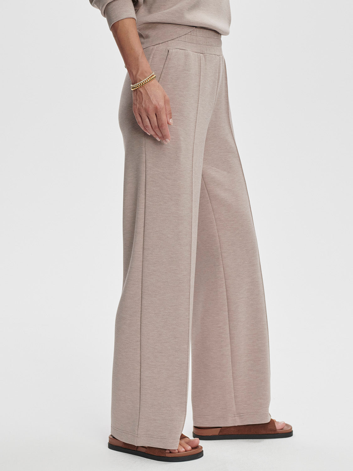 Varley Wide Leg Pant in Taupe Marl