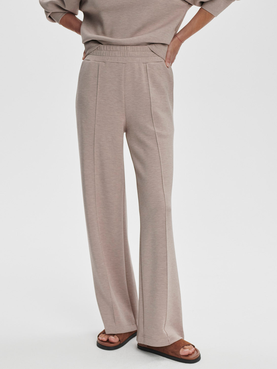 Varley Wide Leg Pant in Taupe Marl