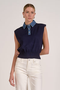 ELAN Navy Knit Top