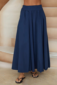 MIILIO MILANO Cotton Poplin Maxi Skirt in Navy