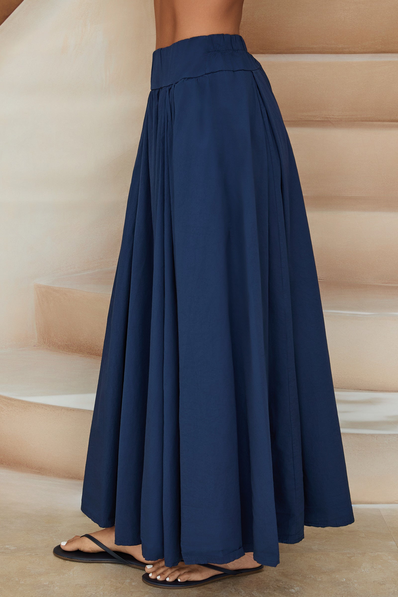 MIILIO MILANO Cotton Poplin Maxi Skirt in Navy