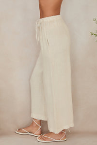 MILIO MILANO Drawstring Linen Pants in Beige