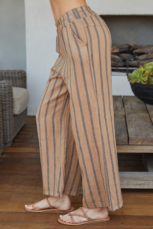 MM STRIPE WIDE LEG LINEN PANT