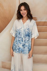 MM CORAL REEF PRINT BUTTON DOWN COLLAR TOP