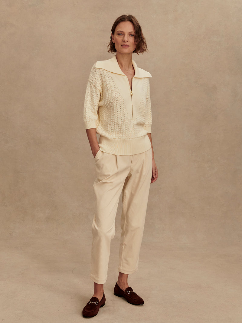 VARLEY Arney Half Zip Knit Polo in Egret Varley