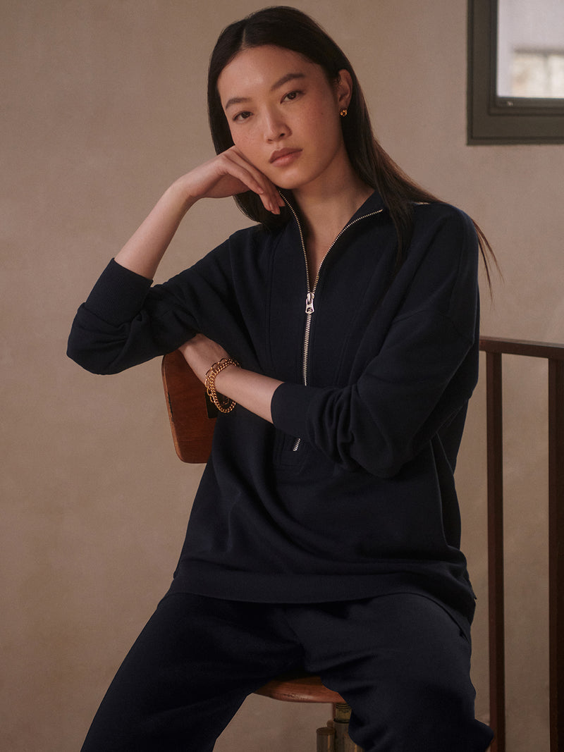 VARLEY Masie Longline Sweat in Navy Varley