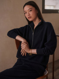 VARLEY Masie Longline Sweat in Navy Varley