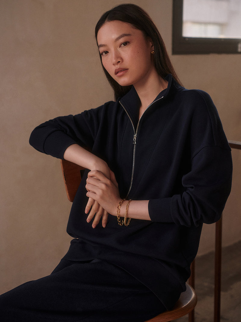 VARLEY Masie Longline Sweat in Navy Varley