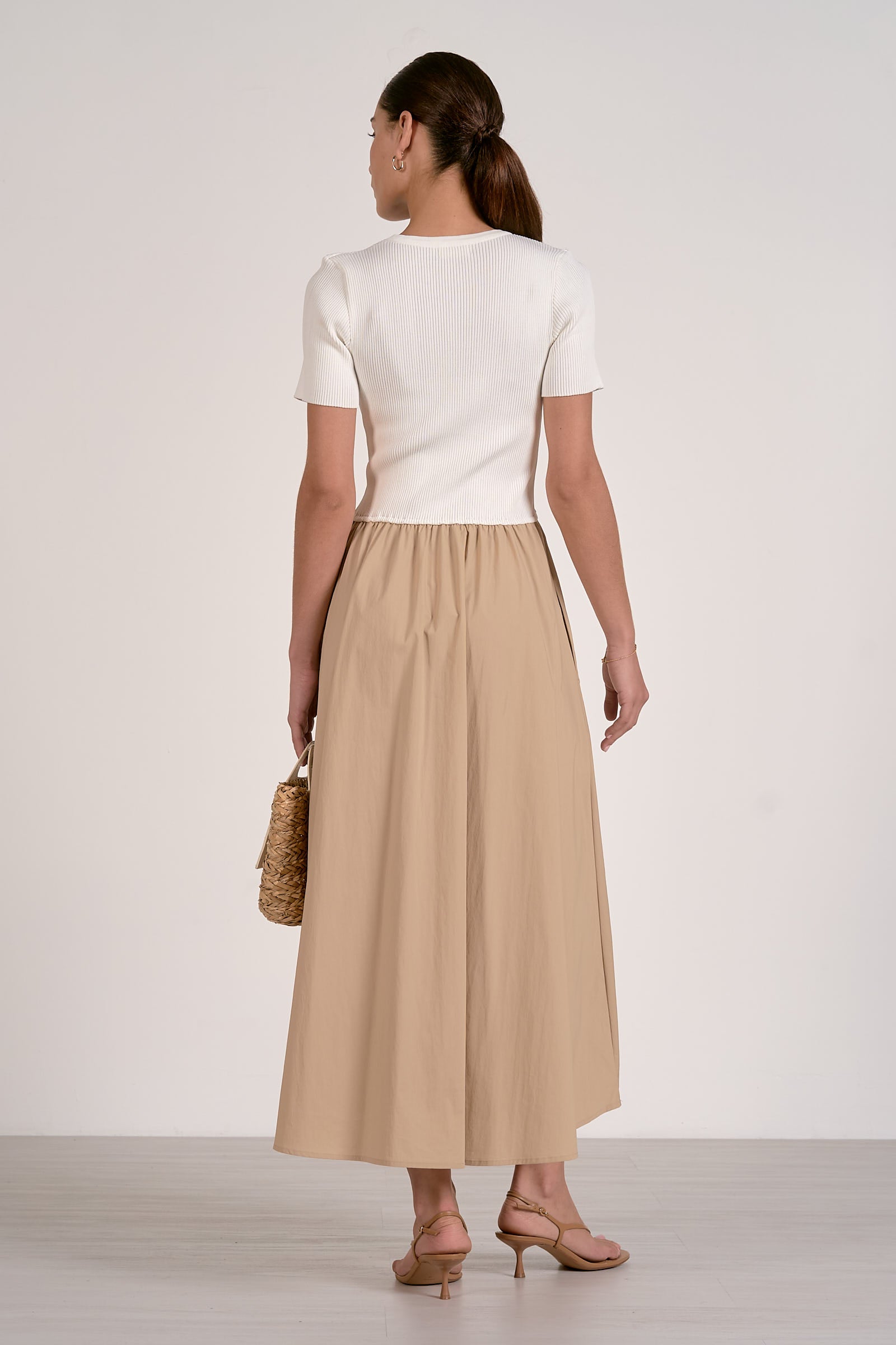 ELAN White and Tan Midi Dress