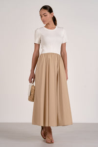 ELAN White and Tan Midi Dress